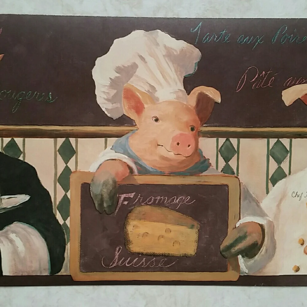 Wallpaper Border - French Chef Pigs Brown